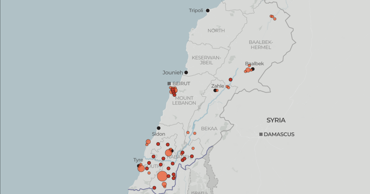 Kaart van Israëlische aanvallen op het gezondheidszorgsysteem van Libanon