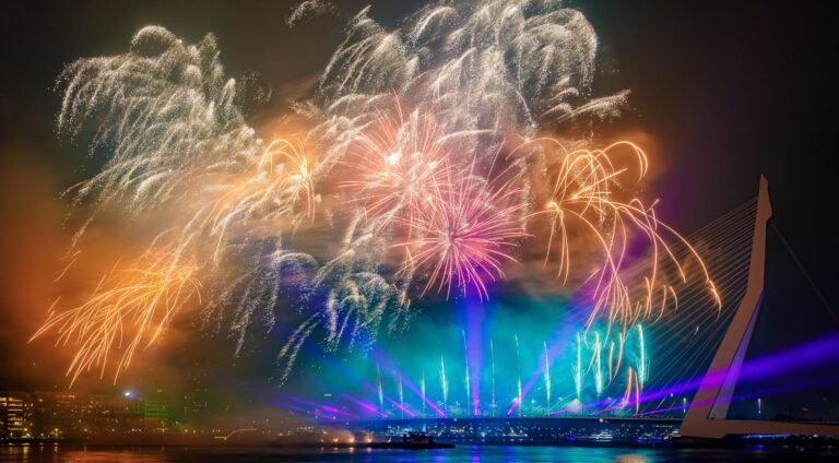 Vuurwerkshow Erasmusbrug gaat door ondanks sterke wind