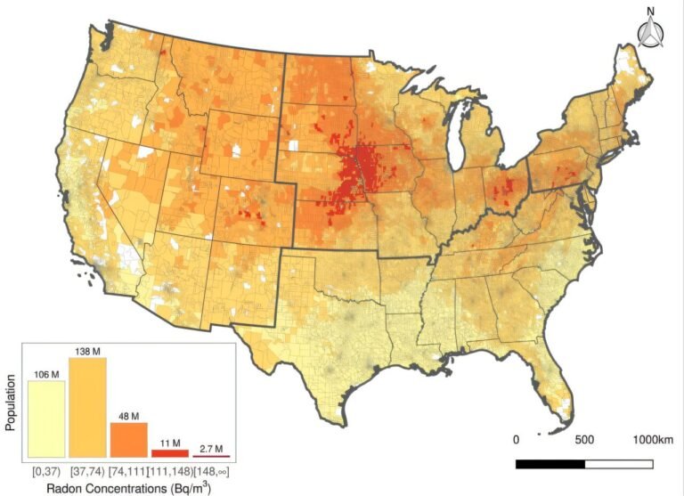 Verbeterde radongasmapping toont aan dat bijna 25% van de Amerikanen in de hoogste risicogebieden woont