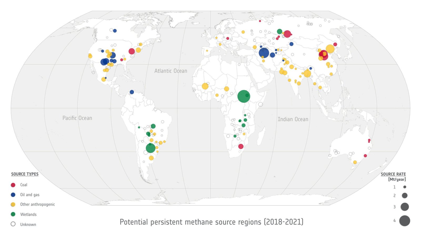 Analyse van satellietgegevens onthult de top 10 aanhoudende methaanbronnen