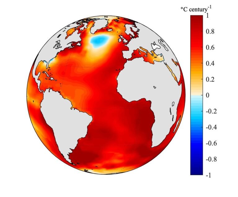 Vreemd kouden vlek in de Atlantische Oceaan verbonden aan een eeuwlange vertraging van belangrijke oceaanstromingen