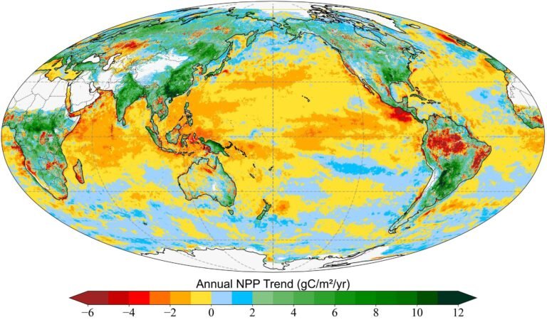 Wereldwijde studie onthult toename van fotosynthese door land, gecompenseerd door oceanen